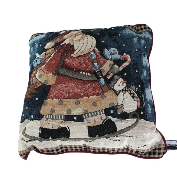 La France Christmas Tapestry Pillow Santa Claus Toys Snowman Candy Cane Red - Picture 1 of 7